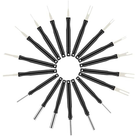 18Pcs Terminal Removal Tool Kit for Car, Pin Extractor Tool Set Depinning Tool Auto Electrical Wire Connector Pin Release Extractor Tool for Most Connector Terminal Household Devices (Black)