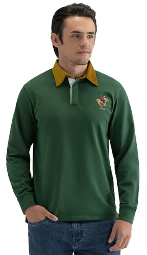 BRIAN OAK LONDON British Green Embroidered Logo Rugby Shirt (UK, Alpha, S, Regular, Regular, British Green)