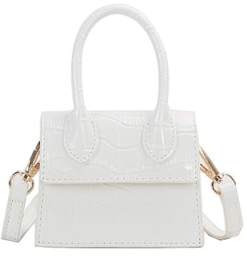 Mini-Tragetasche für Damen, Umhängetasche aus PU-Leder, abnehmbarer/verstellbarer Schultergurt, Clutch mit Krokodilmuster, kleine Größe (Weiß)