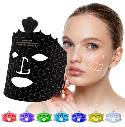 USUIELIGHT LED Gesichtsmaske mit Rotlichtlampe, 7-Farben LED lichttherapie Maske für Gesicht und Haut, Pflegegerät für alle Hauttypen Gesichtsschönheit Straffung Verjüngung Schwarz