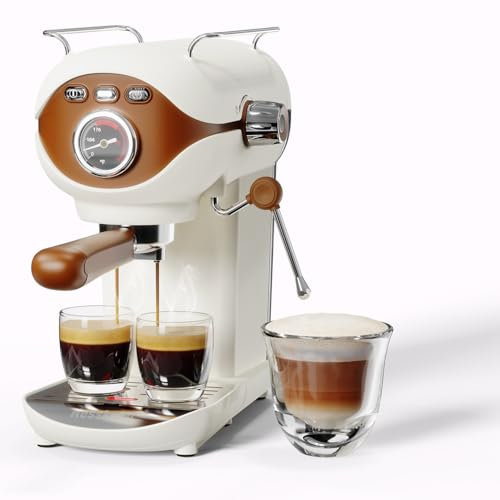 Nesskoko 20 Bar Semi Automatic Espresso Coffee Machine, Compact Espresso Coffee Machine with Stainless Steel Milk Frother for Milk, Cappuccino, White