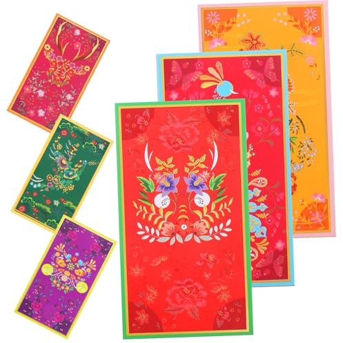 SHOWERORO 6 Rote Papierumschläge Drachenmuster Traditionelle Neujahrsumschläge Mondjahr Festliche Bargeldumschläge für Chinesisches Neujahr Zufälliger Stil