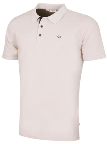 Calvin Klein Mens 2026 Campus 3 Button Ribbed Collar Golf Polo Shirt