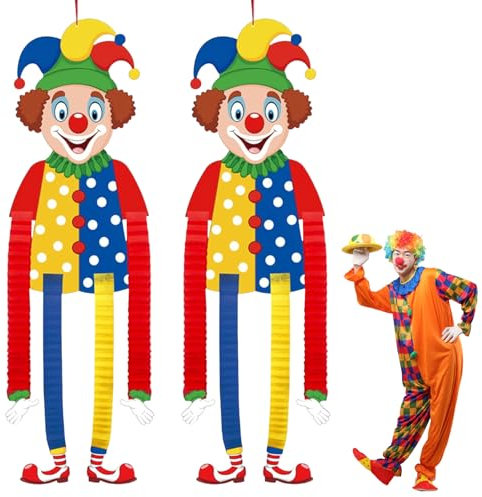 Karneval Deko – 2 Stück Clown Hängedeko, Fasching Deko für Fenster, Tür & Wand, Partybanner für Karneval, Geburtstag & Kinderparty