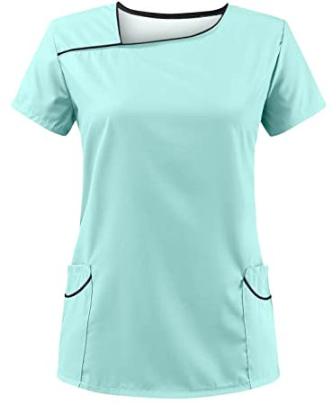 Kasaks Altenpflege Damen Mint Grün Günstig Pflege Kleidung Oberteil Kurzarm Arbeitskleidung Tshirt Schräger Kragen Medizinische Uniform Berufsbekleidung Krankenschwester Schlupfkasack Mit Taschen