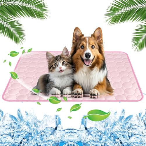 Yegookay Kühldecke für Hunde Katzen 70×55cm Hundedecke Kühlend Kühlmatte Kalter Hund Katzen Spiel und Kühlmatte Hase Kühl Matte Eisseide Decke Hund Kühlende Katzenmatte Kühlungsmatte für Hunde Rosa L