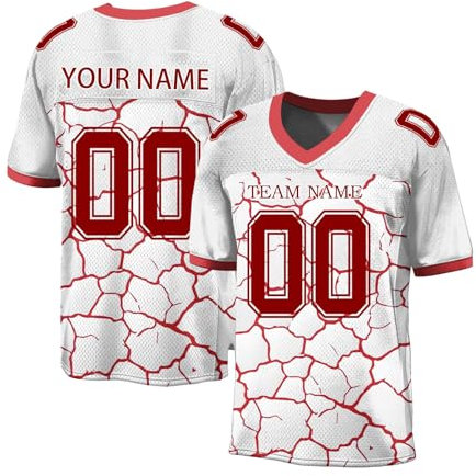 Personalisiertes American FootballTrikot Custom Football Jersey Personalized Bedruckt Team Name & Number Fußballtrikot für Herren Damen Jugend Unisex Schnelltrocknend Atmungsaktiv Tshirts(#C White)