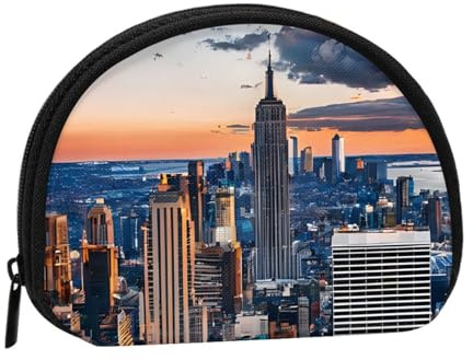 Mini porte-monnaie imprimé New York City avec fermeture éclair - Petit portefeuille pour homme et femme - Organisateur d'argent de voyage compact, Noir , Taille unique