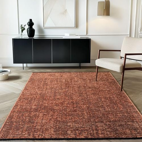 Carpetsale24 Baumwolle Teppich Terrakotta 120x170 cm Waschbar, Boho-Stil, Vintage Kelim, Kurzflor, rutschfest & Weich, Einfarbig Meliert, Für Wohnzimmer, Schlafzimmer, Büro & Küche