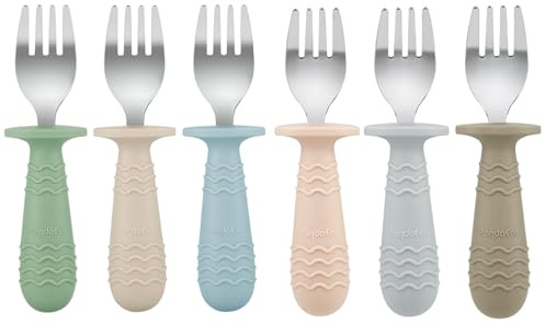 PandaEar Set di 6 Forchette per Bambini | Punte in Acciaio Inox e Manico in Silicone | Posate per Neonati e Bambini | Senza BPA, Presa Facile, Lavabili in Lavastoviglie, Svezzamento Autonomo
