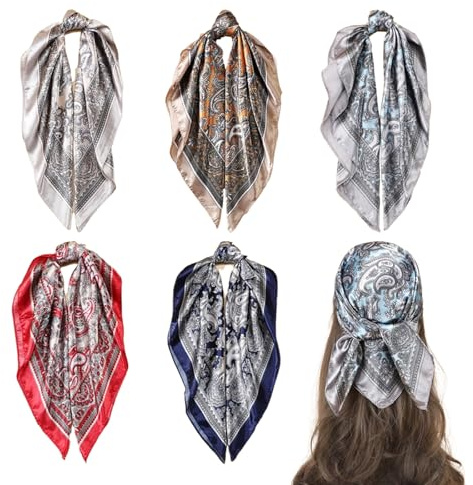 poraceous 5 Stück Bandana Damen, Kopftuch für Frauen, Haartuch Halstuch, Quadratische Schals, Grafikdruck Seidentuch, Seide Kopftuch Bandanas Haartuch Halstuch Haarschmuck, Seidentuch haare, Bandanas