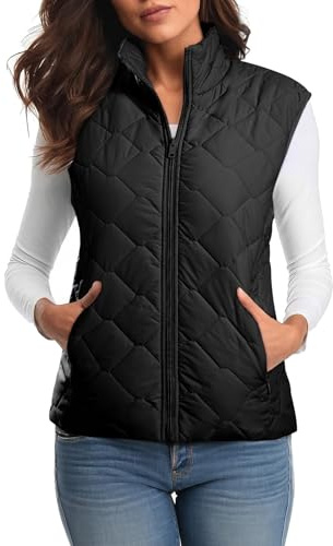 AnnSemo Women's Quilted Gilets Casual Cosy Ladies Body Warmer Zip Up Lightweight Gilet for Women UK Winter Outdoor Sleeveless Padded Jackets Plain Loose Coats with Pockets