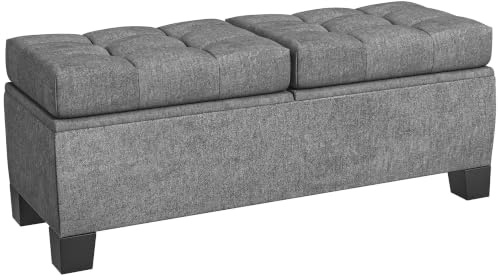 HOMCOM Sitzbank mit Stauraum Polsterbank bis 180kg 116x41x47 cm Grau | Gepolsterte Aufbewahrungsbox, Für Flur, Schlafzimmer, Wohnzimmer