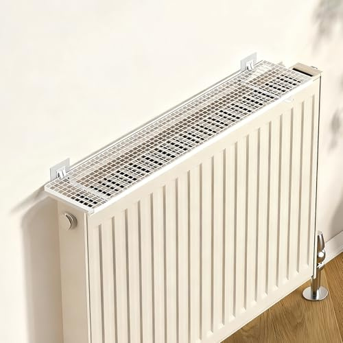 Étagère Murale Tablette Radiateur Sans Percer Cache-radiateur Flottant en Métal avec Étagère Intégrée - Idéal pour le Salon, la Chambre et le Couloir(White,35x10x13cm)