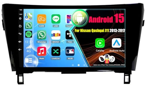 Android 15 Autoradio CarPlay Android Auto per Nissan Qashqai J11 2013-2017, 9 Pollici Car Radio con GPS WiFi Bluetooth FM RDS(4Core(2+32GB))