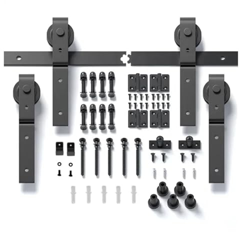 Kit de quincaillerie for porte grange coulissante pliante 72 po for 4 portes, rail noir silencieux et en douceur, roulement forme J