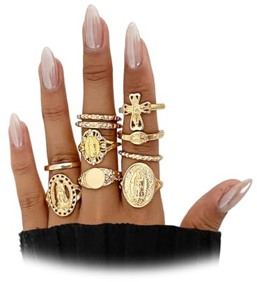 10 Stück Ringe Set, Verstellbare Stapelbare Ringe, Boho Vintage Schmuck, Chunky Dick Gold Rings, für Mädchen Vintage Ring Damen Set