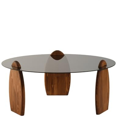 Modern Coffee Table, 90 cm x 90 cm x 41 cm | 100% Tempered Glass & Pine Solid Wood Frame | Elegant Chesnut & Fume Colors, Perfect for Any Living Space