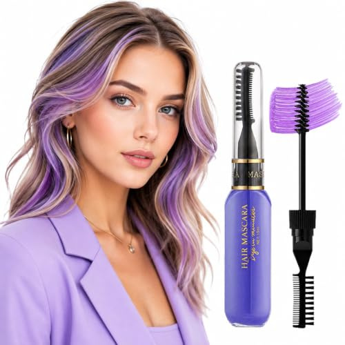 Smoky Lilac Temporary Hair Colour Mascara with Comb - Washable Brush-On Tint for Underlayers, Fringe, Face-Framing Strands and Hair Ends, Quick-Dry Colour for Parties, Brunch and Weekends Out