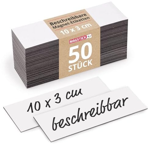 Magstick 50 beschreibbare Magnet-Etiketten I 10 x 3 cm I magnetische Beschriftungsfolie - Beschriftungsstreifen zum beschriften I mag815