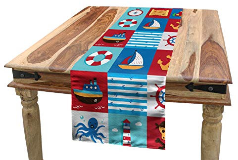 ABAKUHAUS Meer Tischläufer, Cartoon Wasser, Esszimmer Küche Rechteckiger Dekorativer Tischläufer, 40 x 225 cm, Blau Grau