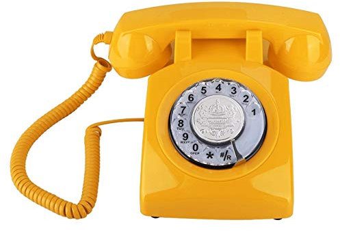 ASHATA Retro Telefon, Rotary Dial Vintage Telefon Schnurgebundenes Analog Telefon,Klassisch Home Telefon Festnetztelefon mit Wählscheibe Drehen für Schlafzimmer/Büro(Gelb)
