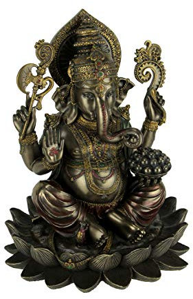 Veronese Design 24,5 cm Lord Ganesha sitzt auf Lotus Hindu-Gott Antik-Bronze-Finish Harz-Statue
