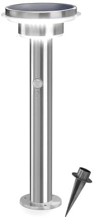 Esotec Solar PIR Standleuchte Tini 45, Edelstahl Gehäuse, Li-Ion Akku, Bewegungsmelder, LED Solarleuchte, Außenleuchte, Gartendeko, Wegeleuchte, silber, H=45,5cm, außen, winterfest, outdoor, 102596