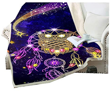 Sticker Superb. Sofa Schlafen Decke, Lila Kosmos Äußere Raum Star Eule Plüsch-Flanell-Decke für Couch Erwachsene Kinder, Decke Flauschige Kuscheldecke Mädchen Junge Frau Mann (Lila 4, 150cmx200cm)