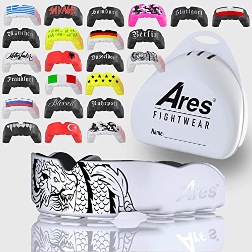 Ares Fightwear® SlimLine Mundschutz Boxen inkl. Aufbewahrungsbox für Kampfsport, MMA & Athleten I Maximaler Zahnschutz dank Optimaler Passform I Profi Mouthguard für Herren & Damen