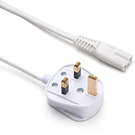 UK White C7 Figure 8 Power Lead, White 2 Pin power cable Compatible with Printers, LED LCD Smart TV Monitor, PC, Laptop Chargers, PS4, Xbox One S/X Figure 8 white Power Cable Cord