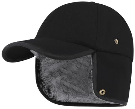 PivotWing Wintermütze mit Ohrenklappen Herren Damen Winter Basecap Baseball Cap with Earflap Ear Warmer Elmer Fudd Hat Cap Kappe Mutzen Mütze mit Ohren Ohrenschutz Fliegermütze, Schwarz