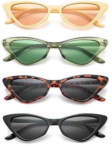Unning 4 Stück Cateye Sonnenbrille Damen Vintage Retro Cat Eye Sonnenbrillen Set Lustig Katzenauge Brille