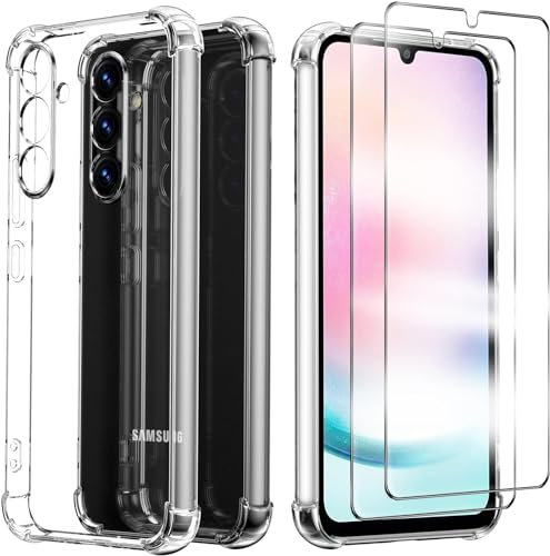 Cover Compatibile per Samsung Galaxy A25 5G con 2 Pellicola Vetro Temperato, Morbido Silicone ed Antiurto Protettivo Bumper TPU Gel Smartphone Custodia Case - Trasparente