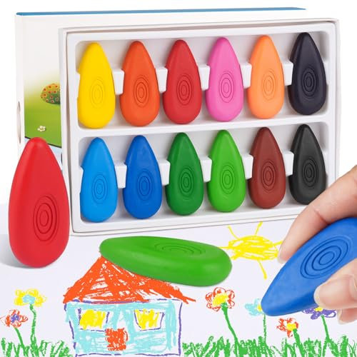 Crayons for Kids, 12 Colors, Wax Crayons for 1,2,3,4 Years Old Toddlers, Washable Chunky Crayons Party Bag Fillers, Colouring Crayons for Children Graffiti, DIY Crafts