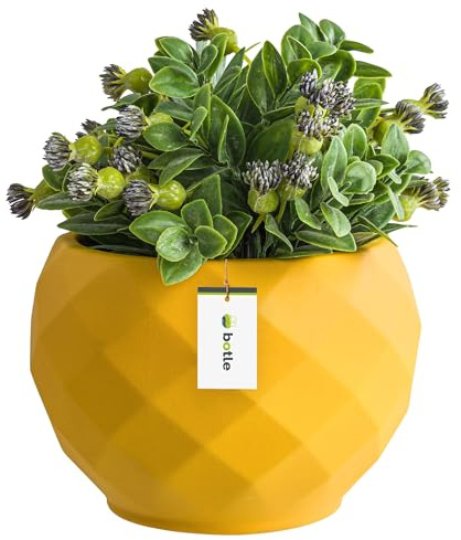 botle Runder Blumentopf aus Keramik Farbe Gelb Matt 13,5 cm H 12,5 cm-Moderne und stilvolle Dekoration, räumliche Pflanzenabdeckung