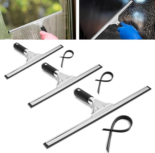 DBAILY Fensterabzieher Profi 3 PCS Edelstahl Fensterwischer mit Gummilippe Edelstahl-Abzieher Fensterputzer Set Fensterreiniger Set für Spiegel, Glas-Reinigung,Fliesen,Fensterreinigung(25/35/40CM)