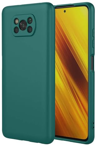 ILING Hülle für Xiaomi Poco X3 Pro/Poco X3 NFC, Einfache Einfarbige Rückseite Weiches Liquid Silikon TPU Bumper Stoßfest Schutzhülle Ultradünne Matt Elegant Damen Handyhülle (Dunkelgrün)
