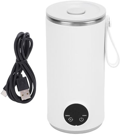 Nurnesy Elektrischer Reise-Wasserkocher, tragbarer Mini-Wasserkocher, kabellos, 6000 mAh, wiederaufladbar, 400 ml, 55 °C, Edelstahl, Reise-Warmwasserkocher für Milch