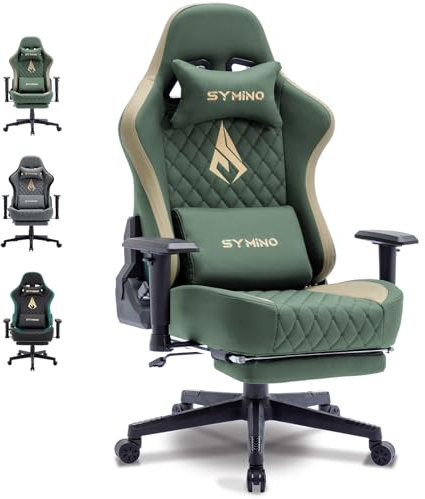 Symino Gaming Stuhl, Ergonomischer Bürostuhl, Rennstuhl-Design PC Stuhl, Vintage-PU-Leder, Verstellbarer Drehbarer Task Stühle mit Fußstütze (Farbe Clash-grün)