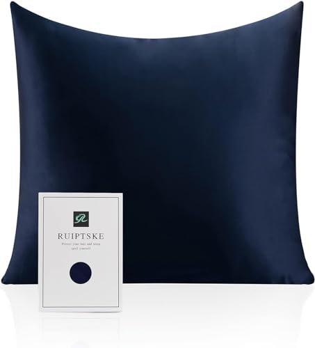 Kissenbezug aus Naturseide, hypoallergen, 22 Momme, 100% Seide, 600 Fäden, mit verdecktem Reißverschluss (Blue, 80x80cm)