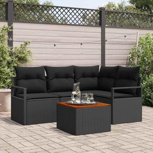Qnhdfrt 4-Person Natural Rattan Outdoor Sectional Sofa, Black