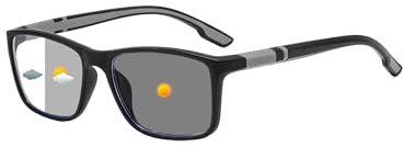 Suertree Blaulichtfilter Lesebrille Selbsttönende Sonnenbrille PC Leichte Rechteckige Fassung Herren Damen für Gaming Büro und Freizeit Grau Getönt Grau 1.0X
