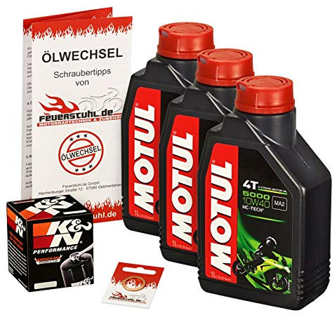 Motul 10W-40 Öl + K&N Ölfilter für Yamaha FZ6 /Fazer /S2, 07-08, RJ14 - Ölwechselset inkl. Motoröl, Filter, DichtringL8