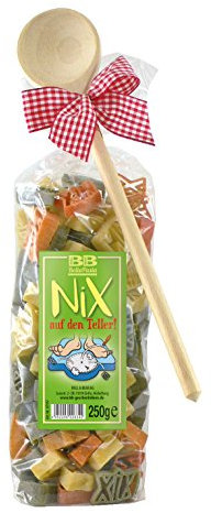 Bull & Bear bunte NIX Nudeln, 250g, Motivnudeln aus Hartweizengrieß, handgefertigt in deutscher Manufaktur, Pasta Geschenk, inkl. Holzlöffel
