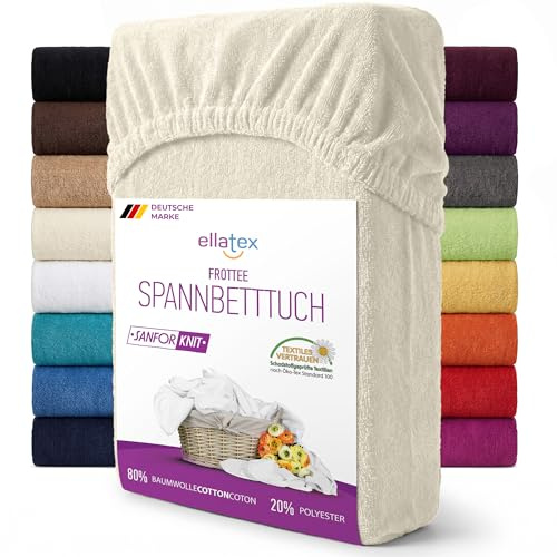 EllaTex Frottee Spannbettlaken 180x200–200x200 – 200 g/m², weich & formstabil, Spannbetttuch für große Matratzen, Farbe: Natur
