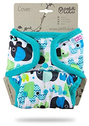 Petit Lulu One Size Überhose (5-16 kg) für Stoffwindeln Druckknöpfe (Baby Elefanten (blau))