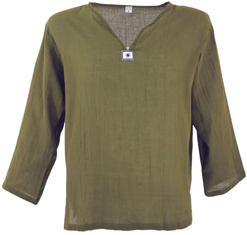 GURU SHOP Yoga Hemd, Goa Hemd, Leichtes Freizeithemd, Schlupfhemd - Olivgrün, Herren, Size:XXL