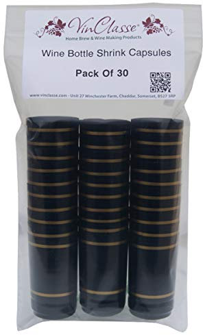 VinClasse Wine Bottle Shrink Capsules/Caps - Pack of 30 - Black with Gold Bands
