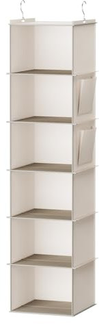 YOUDENOVA Hanging Closet Organizers 6 Shelves Wardrobe Storage Hanging Shelves With Side Pockets Clothes Organizer Bedroom Storage Beige